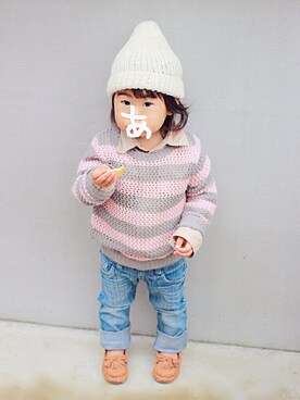 「handmade」｜「アイテム（モカシン/デッキシューズ）」を使った、あ*ずさん（キッズ・80cm）の冬コーディネート