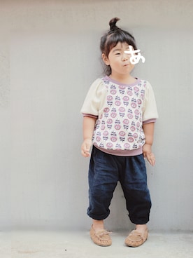 「handmade」｜「アイテム（モカシン/デッキシューズ）」を使った、あ*ずさん（キッズ・90cm）の秋コーディネート
