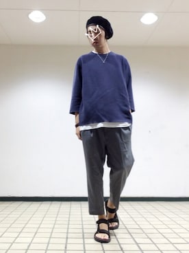 「INFIELDER DESIGN（インフィールダーデザイン）のアイテム（ハンチング/ベレー帽）」を使った、kzさん（メンズ・173cm）の春コーディネート