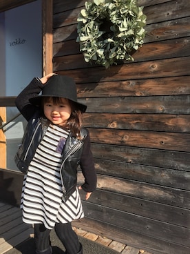 「UNIQLO（ユニクロ）のアイテム（ライダースジャケット）」を使った、yuno*tsuさん（キッズ・100cm）の冬コーディネート