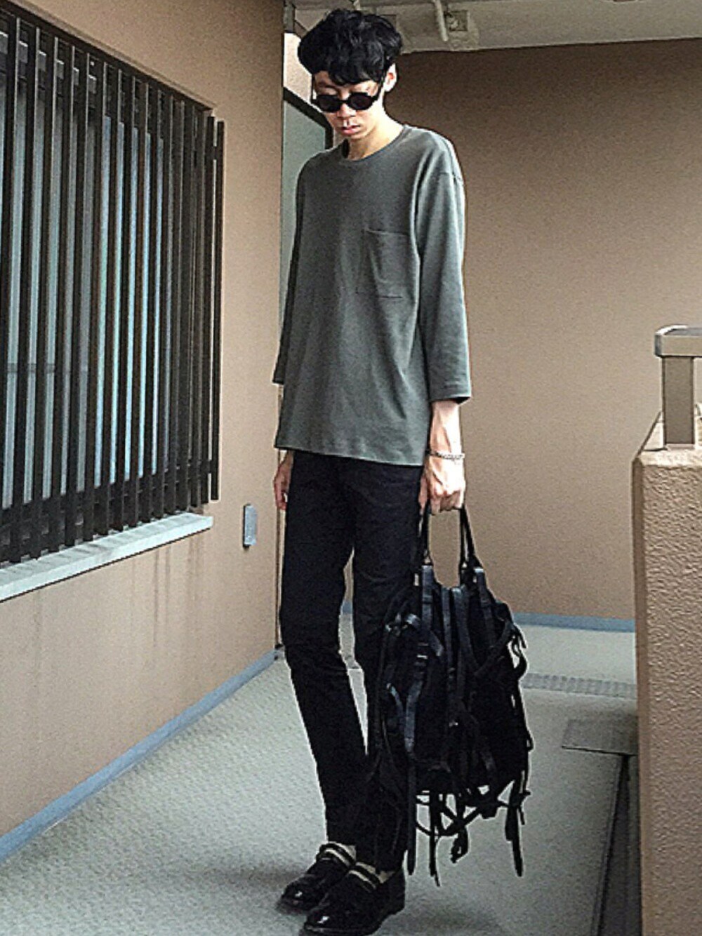 「吉村真晴すげー、シンプルコーデ、オトナカジュアル、黒スキニー、男子卓球」｜「UNIQLOのアイテム（Tシャツ/カットソー、グリーン系）」を使った、・にょっちさん（メンズ・187cm）の夏コーディネートの1枚目の写真