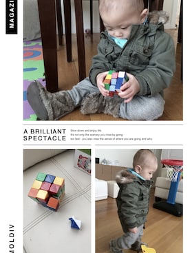 「H&M（エイチ・アンド・エム）のアイテム（ブーティ）」を使った、JigZacさん（キッズ・74cm）の秋コーディネート