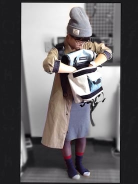 「くつした」｜「アイテム（ニットキャップ/ビーニー）」を使った、まる子さん（レディース・152cm）の秋コーディネート
