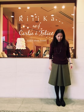 「Carlie e felice（カーリーエフェリーチェ）のアイテム（パンプス）」を使った、riekoさん（レディース・158cm）の秋コーディネート