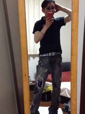 「アイテム（デニムパンツ、レッド系）」を使った、TAKAHIROさん（メンズ・167cm）の春コーディネート