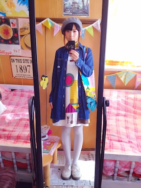 「柄×柄」｜「アイテム（デニムジャケット）」を使った、＊vievie＊さん（レディース・167cm）の秋コーディネート
