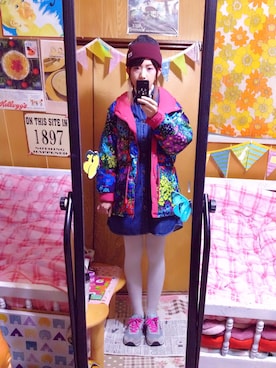 「デニムワンピース」｜「アイテム（ダウンジャケット/コート）」を使った、＊vievie＊さん（レディース・167cm）の冬コーディネート