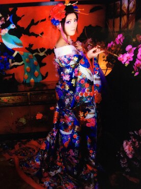 「ヘアアクセ」｜「アイテム（浴衣）」を使った、＊vievie＊さん（レディース・167cm）の春コーディネート