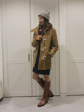 「アイテム（ダッフルコート、イエロー系）」を使った、miyoさん（レディース・164cm）の秋コーディネート