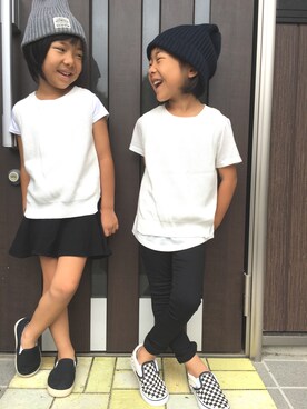 「GLOBAL WORK（グローバルワーク）のアイテム（Tシャツ/カットソー、ホワイト系）」を使った、⭐️YU⭐️さん（キッズ・131cm）の秋コーディネート