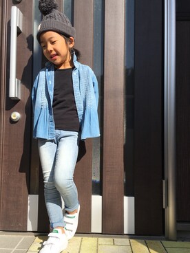 「GAP（ギャップ）のアイテム（シャツ/ブラウス、ブルー系）」を使った、⭐️YU⭐️さん（キッズ・131cm）の秋コーディネート