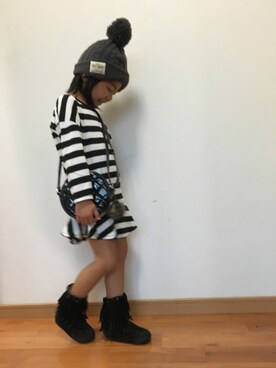 「エニーファムのアイテム（ブーツ、ブラック系）」を使った、⭐️YU⭐️さん（キッズ・131cm）の秋コーディネート
