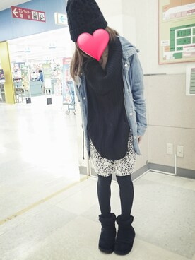 「ムートン」｜「アイテム（デニムジャケット）」を使った、ちーちゃんさん（レディース・153cm）の冬コーディネート