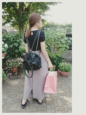 「アイテム（つなぎ/オールインワン、ベージュ系）」を使った、ちーちゃんさん（レディース・153cm）の夏コーディネート