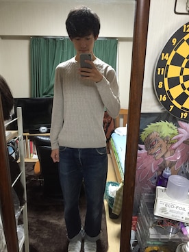 「TOPMAN（トップマン）のアイテム（ニット/セーター）」を使った、∠柘植勇作さん（メンズ・176cm）の秋コーディネート