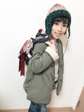「DENIM DUNGAREE（デニムダンガリー）のアイテム（ブルゾン）」を使った、yuushinloveさん（キッズ・127cm）の秋コーディネート