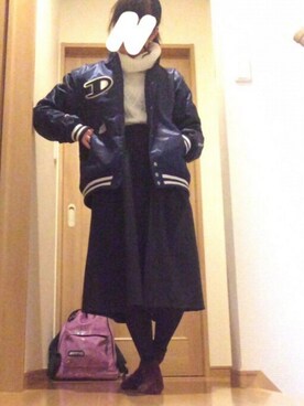 「Champion（チャンピオン）のアイテム（スタジャン）」を使った、nanapi.さん（レディース・153cm）の冬コーディネート