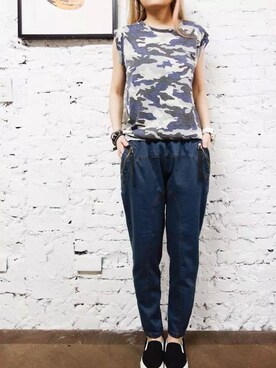 「Pop upのアイテム（その他パンツ、ブルー系）」を使った、⭐⭐⭐sunny⭐⭐⭐さん（レディース・160cm）の夏コーディネート