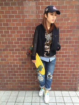 「TYPE BLUE（タイプブルー）のアイテム（パンツ）」を使った、Chihiroさん（レディース・158cm）の冬コーディネート