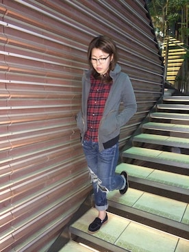 「TYPE BLUE（タイプブルー）のアイテム（パンツ）」を使った、Chihiroさん（レディース・158cm）の冬コーディネート