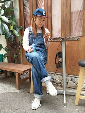 「TYPE BLUE（タイプブルー）のアイテム（サロペット/オーバーオール）」を使った、Chihiroさん（レディース・158cm）の春コーディネート