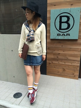 「TYPE BLUE（タイプブルー）のアイテム（スカート）」を使った、Chihiroさん（レディース・158cm）の秋コーディネート