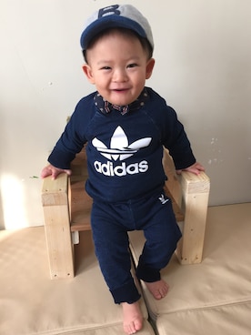 「KP（ケーピー）のアイテム（帽子）」を使った、ニクマルさん（キッズ・90cm）の春コーディネート