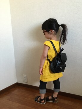 「abcd（ナシ）のアイテム（バッグ）」を使った、U_Aさん（キッズ・90cm）の夏コーディネート