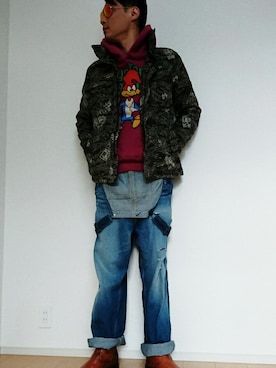 「HYSTERIC GLAMOUR（ヒステリックグラマー）のアイテム（サロペット/オーバーオール）」を使った、⑧④さん（メンズ・178cm）の冬コーディネート