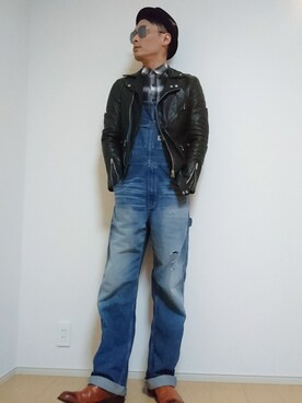 「HYSTERIC GLAMOUR（ヒステリックグラマー）のアイテム（オールインワン・サロペット）」を使った、⑧④さん（メンズ・178cm）の冬コーディネート