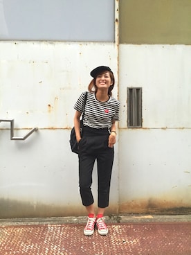 「COMME des GARCONS（コムデギャルソン）のアイテム（Tシャツ/カットソー、その他）」を使った、AMURINさん（レディース・156cm）の夏コーディネート