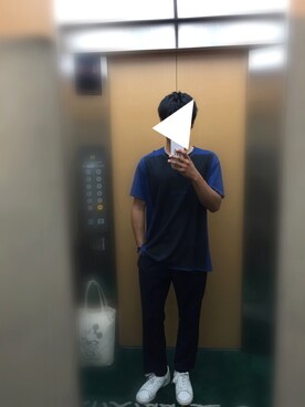 「LAD MUSICIAN（ラッドミュージシャン）のアイテム（Tシャツ/カットソー、ブルー系）」を使った、かずつぐさん（メンズ・178cm）の夏コーディネート