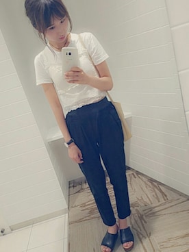 「Chico（チコ）のレースビスチェトップス（キャミソール、ホワイト系）」を使った、mさん（レディース・157cm）の夏コーディネート