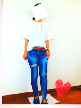 「Ungrid（アングリッド）のフレイドヘムストスリ（デニムパンツ）」を使った、yuco--＊さん（レディース・155cm）の夏コーディネート