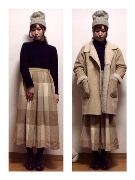 「黒タートルネック」｜「アイテム（その他アウター）」を使った、ﾐﾔﾓｺﾝﾍﾟｲﾄｳさん（レディース・156cm）の冬コーディネート
