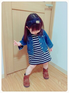 「無印良品（ムジルシリョウヒン）のアイテム（ワンピース、ブラック系）」を使った、Rさん（キッズ・90cm）の春コーディネート