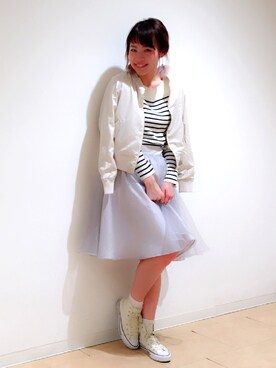 「ミックスコーデ」｜「アイテム（ブルゾン）」を使った、AZUMIさん（レディース・160cm）の春コーディネート