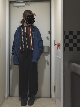 「LACOSTE」｜「アイテム（デニムジャケット）」を使った、とりさん（レディース・165cm）の冬コーディネート