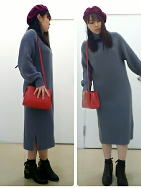 「ボリュームニット」｜「アイテム（ワンピース）」を使った、a.y.aさん（レディース・157cm）の秋コーディネート