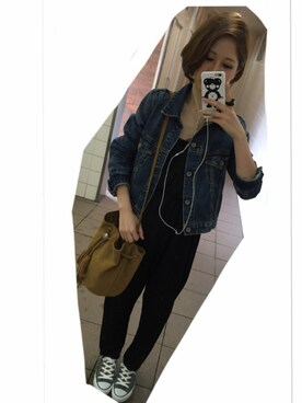 「Another Edition（アナザーエディション）のアイテム（Shoulderbag、ベージュ系）」を使った、anderさん（レディース・158cm）の春コーディネート