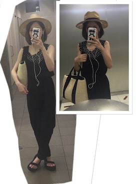「FREAK'S STORE（フリークスストア）のアイテム（Straw bag、ベージュ系）」を使った、anderさん（レディース・158cm）の夏コーディネート