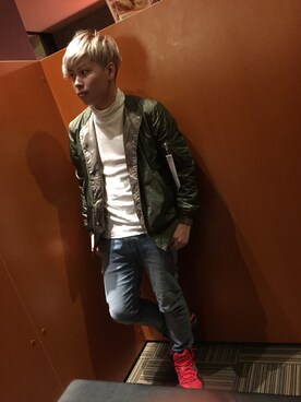 「雨の日」｜「アイテム（MA-1）」を使った、☆こーすけ☆さん（メンズ・167cm）の秋コーディネート