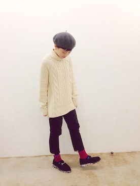 「SASQUATCHfabrix.（サスクワァッチファブリックス）のアイテム（ハンチング/ベレー帽）」を使った、mamiさん（レディース・157cm）の冬コーディネート