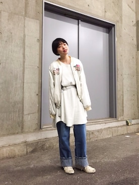 「LABRAT（ラブラット）のアイテム（その他アウター）」を使った、mamiさん（レディース・157cm）の秋コーディネート