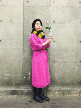 「アイテム（ネックウォーマー/スヌード、イエロー系）」を使った、mamiさん（レディース・157cm）の春コーディネート