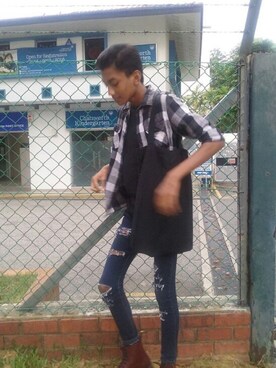 「HOMEMADEのアイテム」を使った、E U S O F Eさん（メンズ・170cm）の春コーディネート