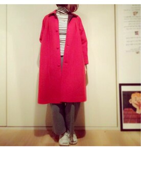 「red」｜「アイテム（チェスターコート）」を使った、かるにちんさん（レディース・156cm）の冬コーディネート