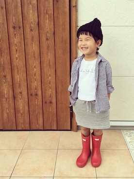 「HUNTER（ハンター）のハンター / キッズ ファーストクラッシック（レインシューズ）」を使った、gen_cha-koさん（キッズ・100cm）の秋コーディネート