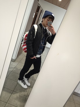 「トイレから失礼しやす」｜「アイテム（デニムジャケット）」を使った、ゆうきさん（メンズ・173cm）の冬コーディネート