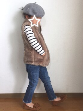 「フリンジデニム」｜「アイテム（その他アウター）」を使った、Ruuuu さん（キッズ・120cm）の秋コーディネート